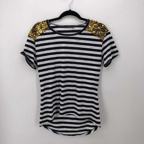 THML Striped Shirt Top Gold Sequins Shoulder S - Picture 1 of 7
